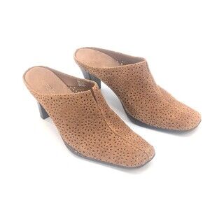 Aerosoles Cinnariffic Brown Leather Slip on Square Toe Eyelet Heel Mule Size 8.5